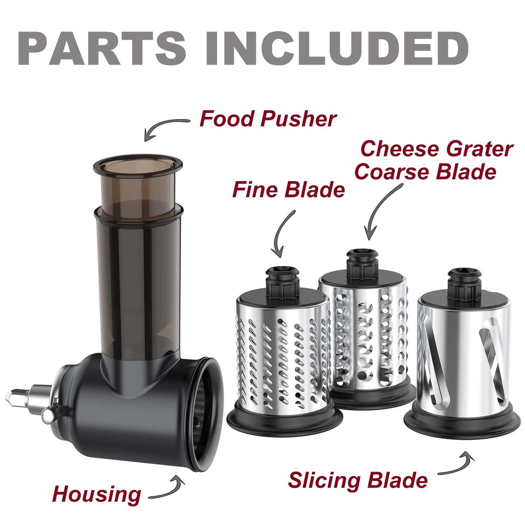 Stainless Steel Slicer Shredder Attachment for KitchenAid Stand Mixer, Cheese Grater Attachment for KitchenAid, Salad Maker, Grinding Powder, Dishwasher Safe with 4 Blades by InnoMoon
