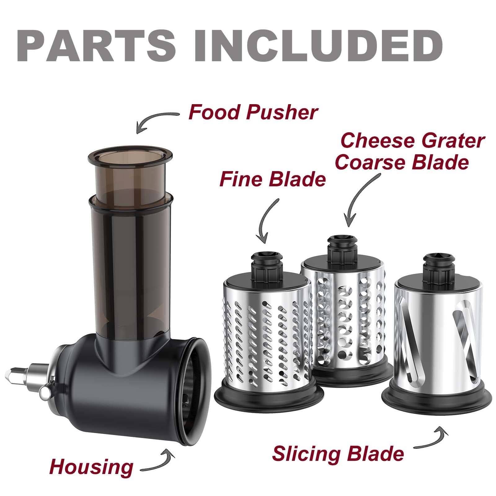 Stainless Steel Slicer Shredder Attachment for KitchenAid Stand Mixer, Cheese Grater Attachment for KitchenAid, Salad Maker, Grinding Powder, Dishwasher Safe with 4 Blades by InnoMoon