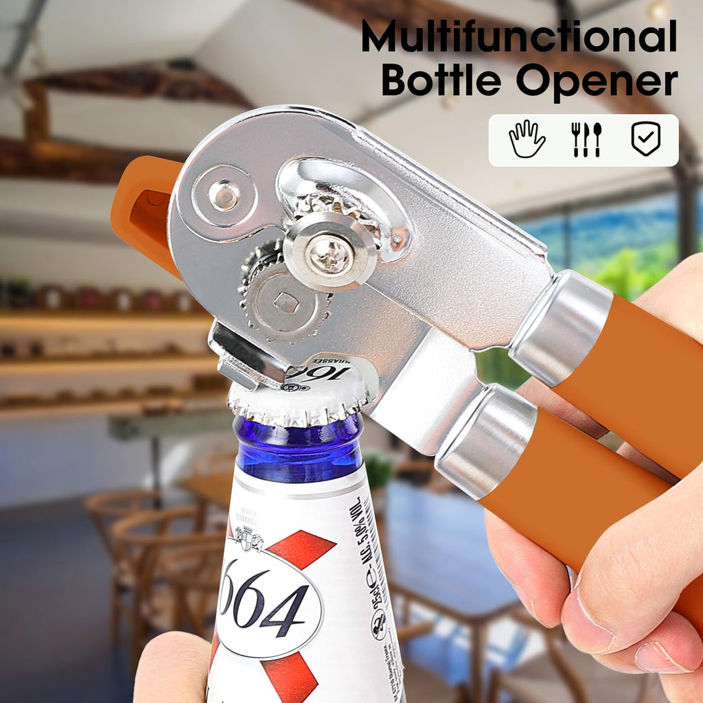 Beneno Heavy Duty Hand Can Opener Manual with Magnet, Durable Sharp Carbon Steel Blade Smooth Cutting, Big Effort-Saving Knob & Soft Grip Handle, Multifunctional Kitchen Tool with Bottle Opener, Green