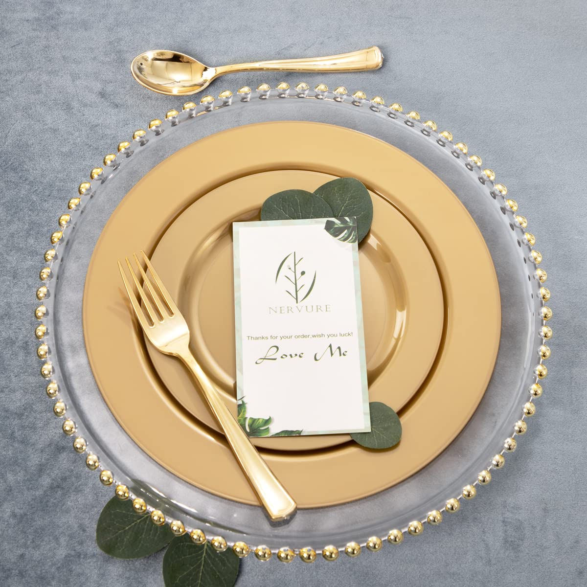DaYammi 210Pcs White Gold Plastic Plates for Party,Gold Disposable Dinnerware Set Includes 60 gold Floral Plates,30 Plastic Silverware,30 Per Rolled Napkins,30 Cups for Mother's Day Party Wedding