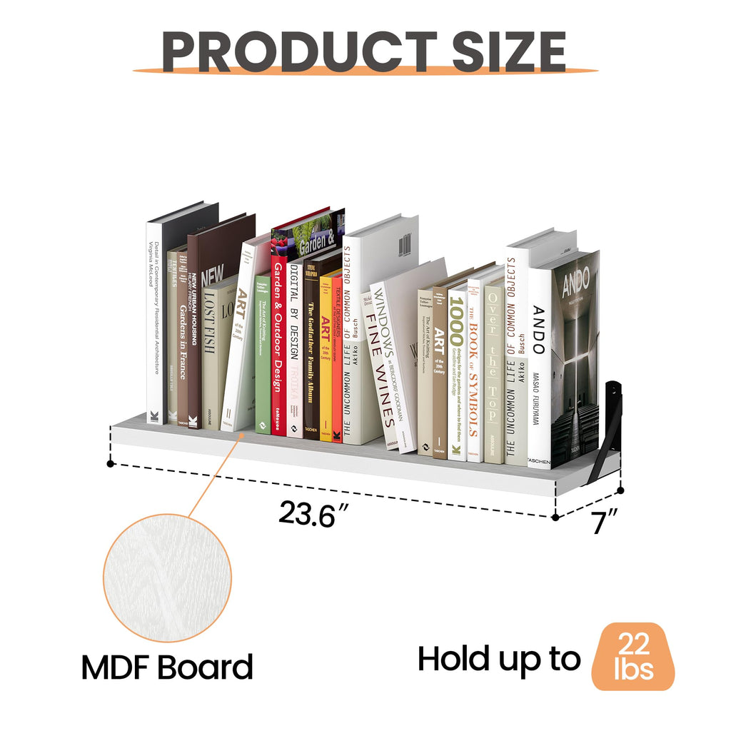 upsimples Floating Book Shelves for Wall, 15.7 Inches Wood Shelves for Living Room, Bathroom, Bedroom, Kitchen Storage and Decoration, White