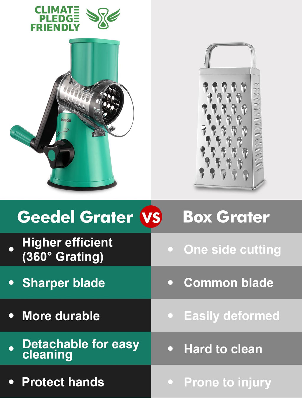 Geedel Rotary Cheese Grater, Kitchen Mandoline Vegetable Slicer with 3 Interchangeable Blades, Easy to Clean Rotary Grater Slicer for Fruit, Vegetables, Nuts