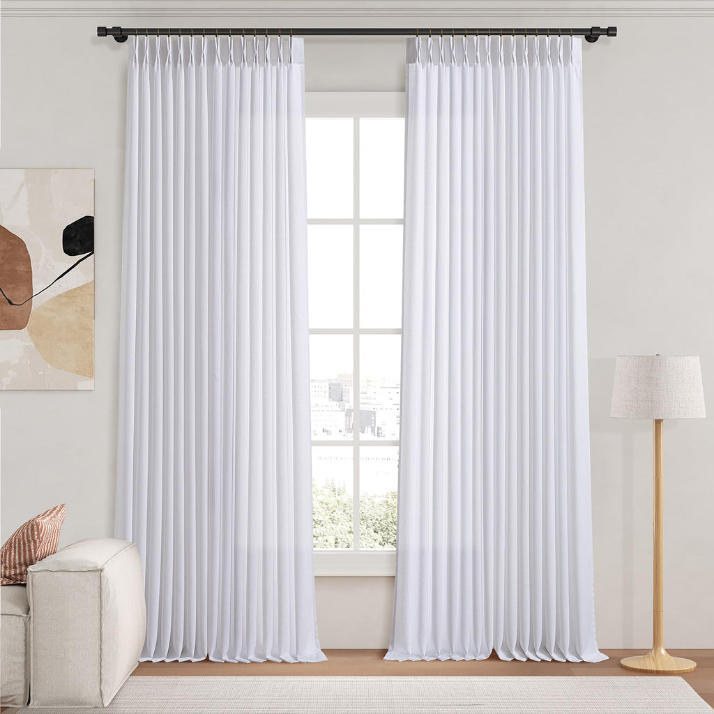 Pinch Pleated Linen Curtains 96 Inches Extra Long Olive Green Drapes, Thick Linen Light Filtering Memory Trained Pleat Curtain for Living Room and Bedroom Privacy 2 Panels Texture with Back Tab
