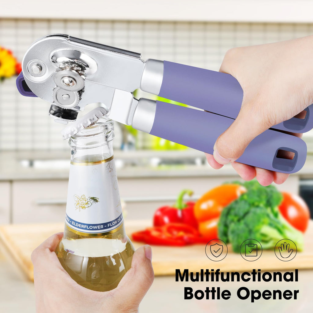 Beneno Heavy Duty Hand Can Opener Manual with Magnet, Durable Sharp Carbon Steel Blade Smooth Cutting, Big Effort-Saving Knob & Soft Grip Handle, Multifunctional Kitchen Tool with Bottle Opener, Green
