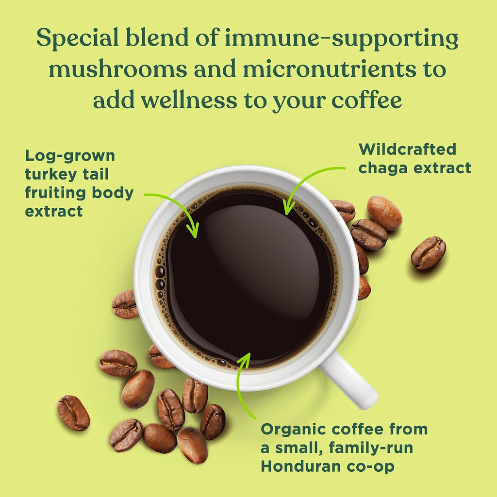 Four Sigmatic Gut Health Organic Ground Coffee | Medium Roast, Immune Boosting Probiotic Mushroom Coffee with Chaga & Turkey Tail for Gut Health & Immune Support | 12oz Bag
