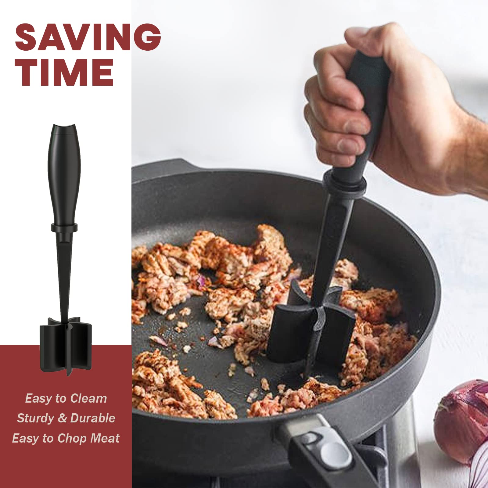 Meat Chopper, Hamburger Grinder, Premium Heat Resistant Smasher for Ground Beef, Burger Grinder Nylon Potato Mix Tool, Meat & Poultry Tenderizers-Black