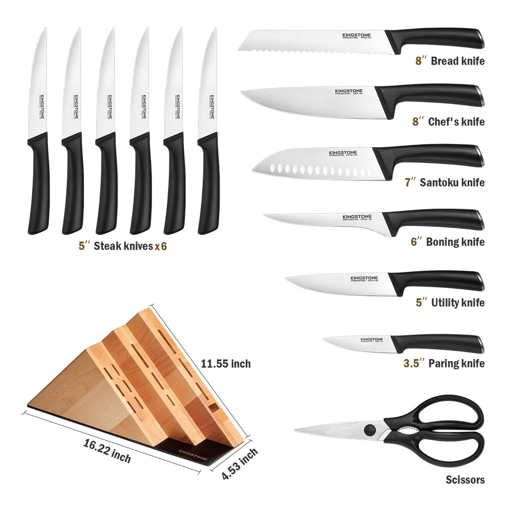 KINGSTONE 14-Piece Kitchen Knife Set with Block, High-Carbon Stainless Steel Knives Set, Ergonomic Non-Slip Handle, Professional Knife Set for Kitchen for Home Cooking & Gifting, Walnut