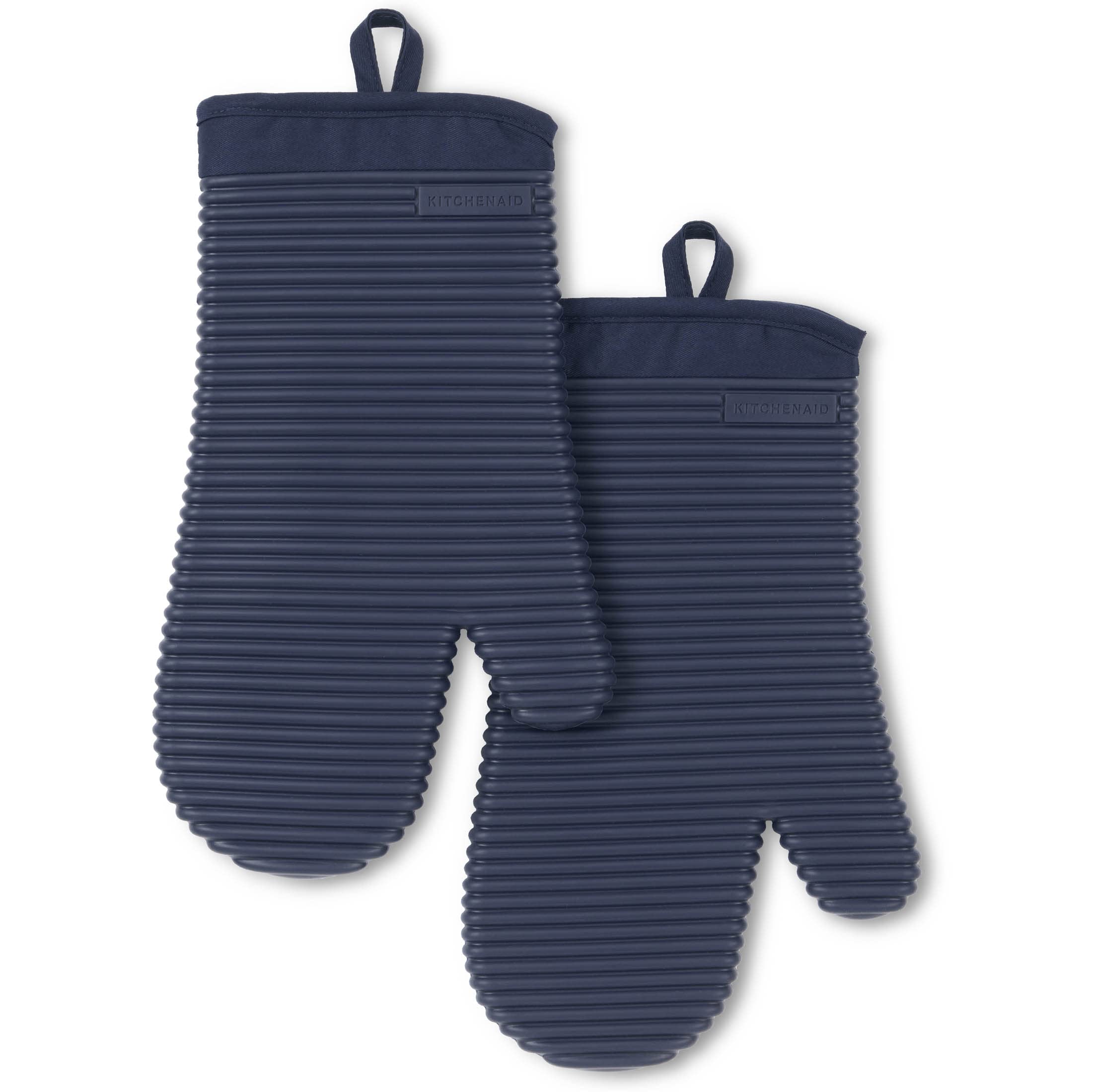 KITCHENAID Ribbed Soft Silicone Oven Mitt 2-Pack Set, 7.5"x13", Milkshake