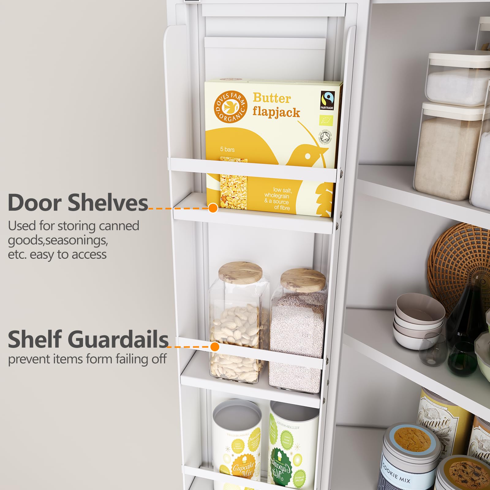 GAIOUS Metal Pantry Cabinet, Kitchen Pantry Storage Cabinets with 2 Door and 3 Adjustable Shelves, White Kitchen Pantry Cabinet, Freestanding Cupboard for Dining Room Living Room Bathroom