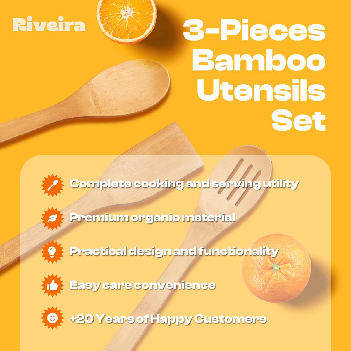 Riveira Dark Bamboo Wooden Spoons for Cooking 6-Piece, Apartment Essentials Wood Spatula Spoon Nonstick Kitchen Utensil Set Premium Quality Housewarming Gifts for Everyday Use