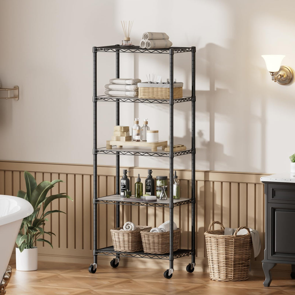 SINGAYE 3 Small Shelves Storage Shelf Wire Shelving Unit Metal Shelf Adjustable Organizers Storage Shelving with Wheels for Bathroom Laundry Room Kitchen Pantry11.5”D x 17.5”W x 30.5”H White