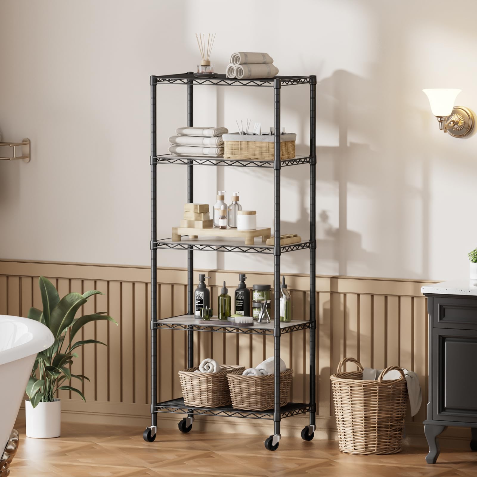 SINGAYE 3 Small Shelves Storage Shelf Wire Shelving Unit Metal Shelf Adjustable Organizers Storage Shelving with Wheels for Bathroom Laundry Room Kitchen Pantry11.5”D x 17.5”W x 30.5”H White