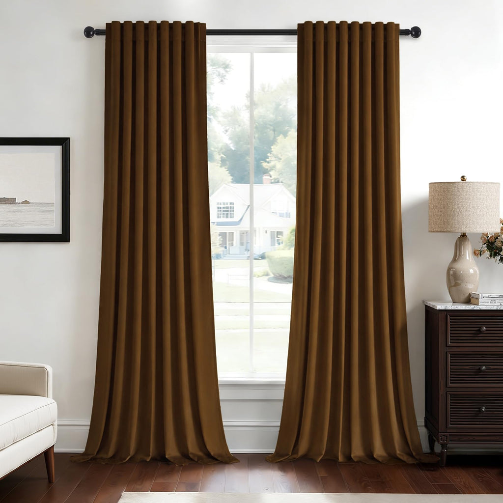 Topfinel Olive Green Velvet Blackout Curtains 84 Inches Long, Soundproof Room Darkening Dark Green Forest Green Thermal Insulated Boho Elegant Moody Back Tab Curtains for Living Room Bedroom 2 Panels