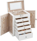 SONGMICS 6-Layer Jewelry Box Organizer with 5 Drawers, Jewelry Storage Case with Lock and Mirror, Large Storage Capacity, Gift for Loved Ones, for Necklaces, Watches, White UJBC152W01