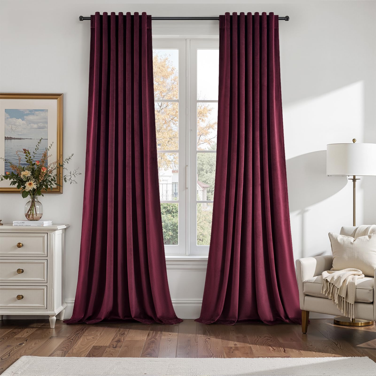 Topfinel Olive Green Velvet Blackout Curtains 84 Inches Long, Soundproof Room Darkening Dark Green Forest Green Thermal Insulated Boho Elegant Moody Back Tab Curtains for Living Room Bedroom 2 Panels