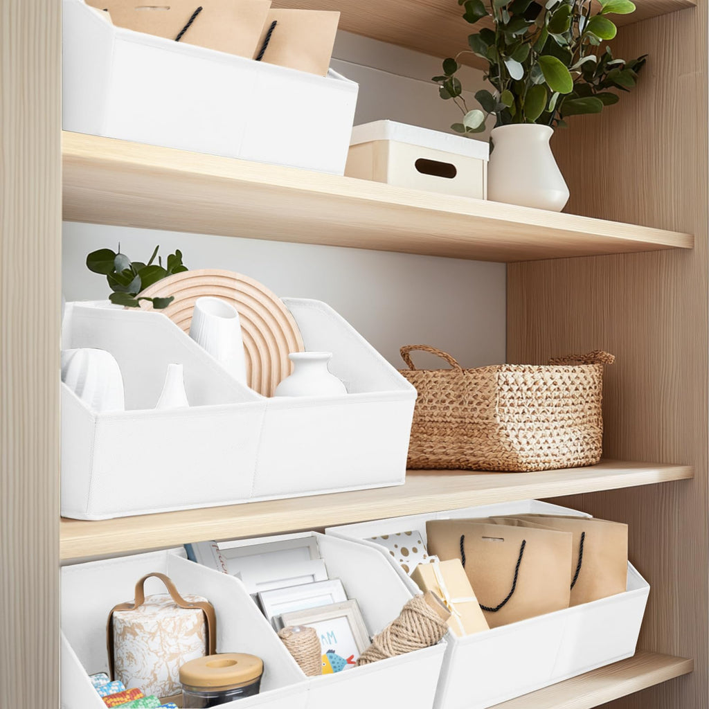 Homsorout Closet Organizers and Storage Bins - 8 Pack Collapsible Divided Trapezoidal Cube Storage Bins Baskets with Orange Handle for Organizing Clothes Blankets, Toys, Books, Towels(Beige)