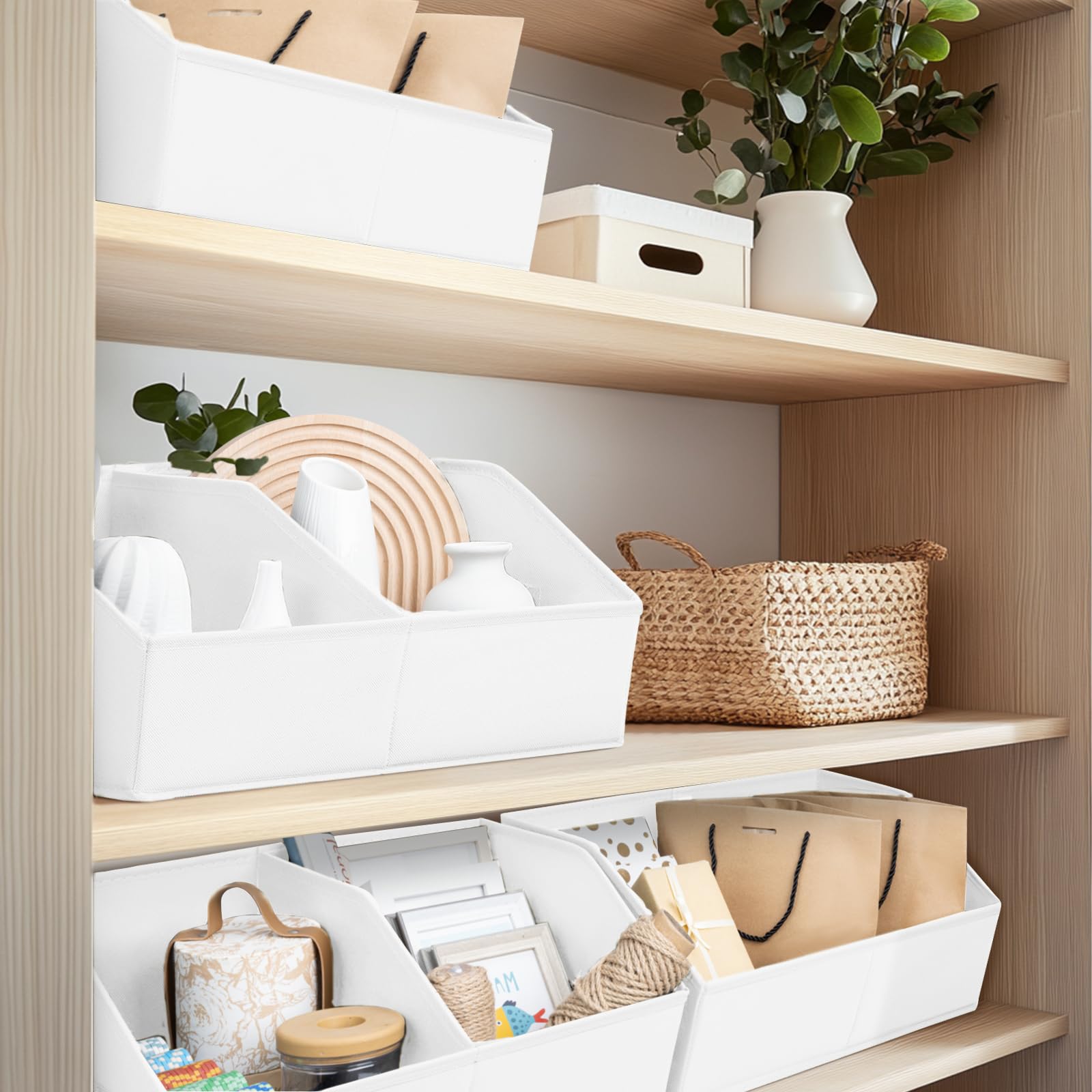Homsorout Closet Organizers and Storage Bins - 8 Pack Collapsible Divided Trapezoidal Cube Storage Bins Baskets with Orange Handle for Organizing Clothes Blankets, Toys, Books, Towels(Beige)