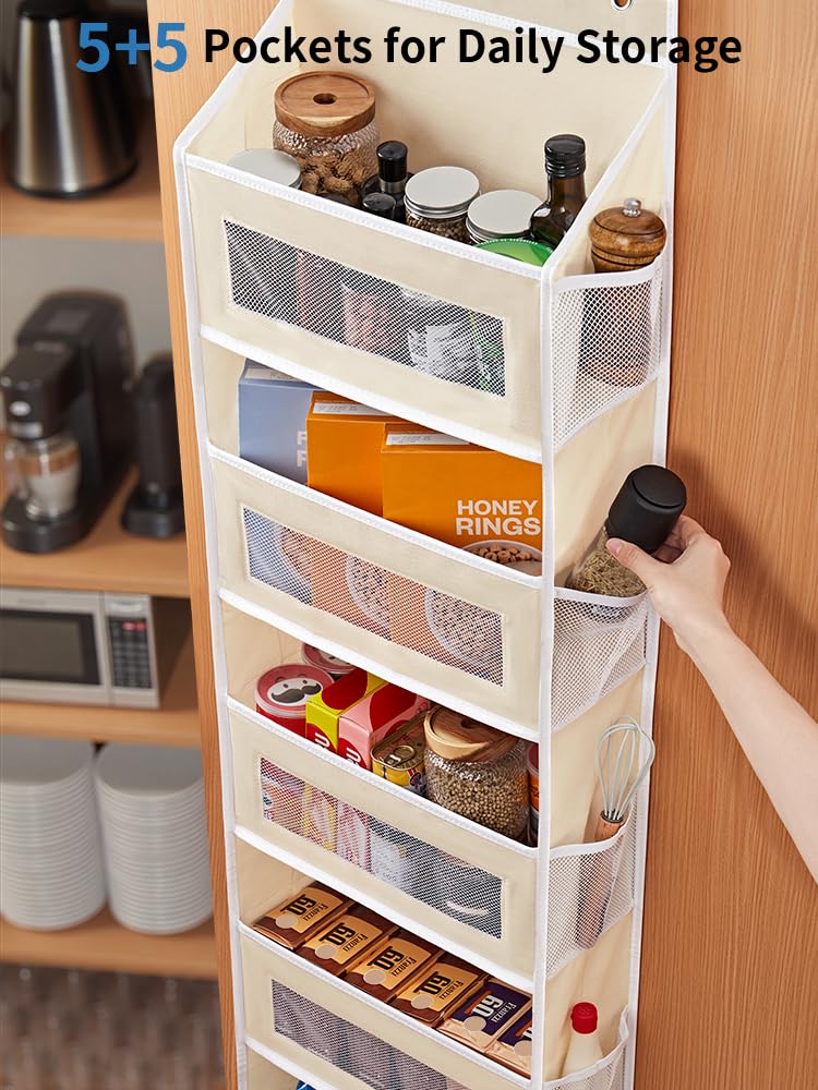 JARLINK Over The Door Organizer Storage, 5 Shelf Hanging Door Organizer with 5 Large Capacity Pockets, Anti Tilt 44 lb Load Behind Door Storage for Bedroom, Bathroom, Pantry, Nursery, (Grey)