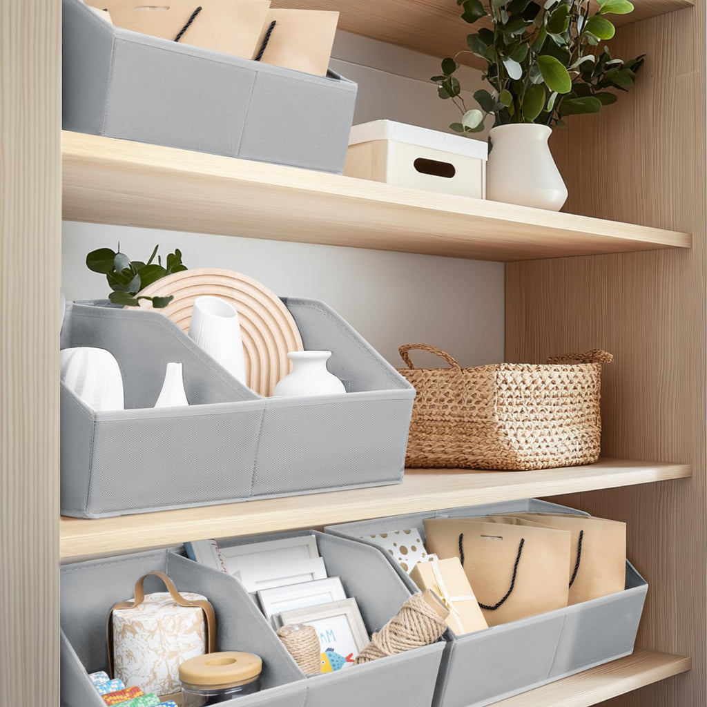 Homsorout Closet Organizers and Storage Bins - 8 Pack Collapsible Divided Trapezoidal Cube Storage Bins Baskets with Orange Handle for Organizing Clothes Blankets, Toys, Books, Towels(Beige)