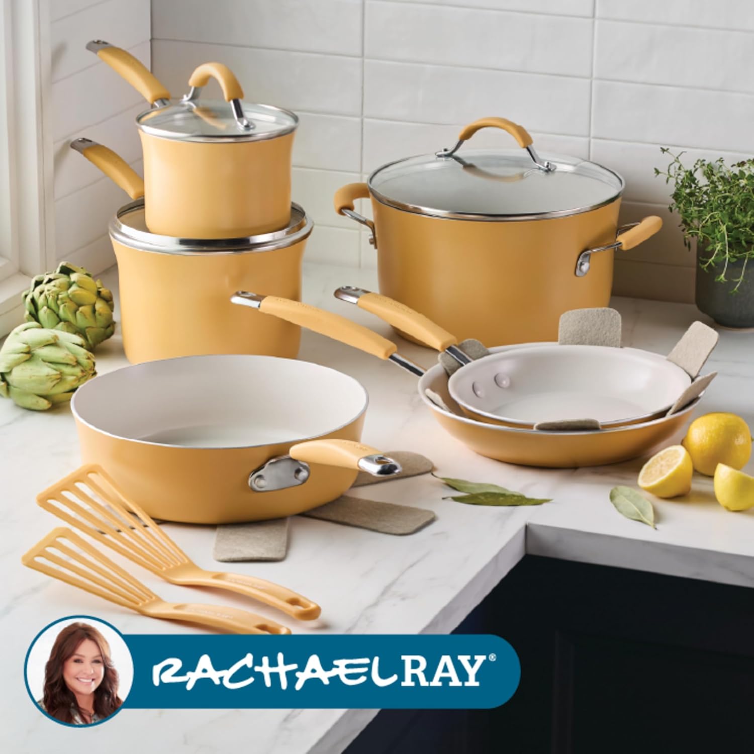 Rachael Ray - 16802 Rachael Ray Cucina Nonstick Cookware Pots and Pans Set, 12 Piece, Sea Salt Gray