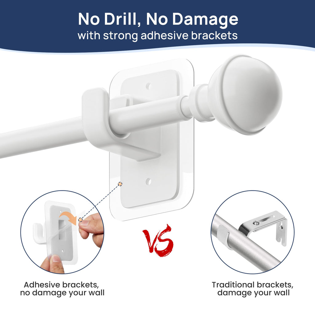 ENJOYBASICS No Drill Curtain Rods for Window 28 to 47 Inches, 5/8 Inch Diameter Renter Friendly Drapery Rod with Adhesive Brackets without Drilling, Adjustable from 27 to 52 Inches, Black