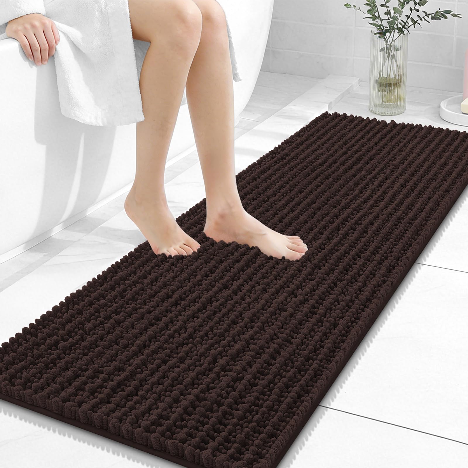 OLANLY Bathroom Rug Mat 30x20, Thick Soft and Absorbent Chenille Bath Mat, Non-Slip Rubber Backing, Machine Washable Quick Dry Bath Rugs for Tub Shower Floor, Home Decor Accessories, Grey