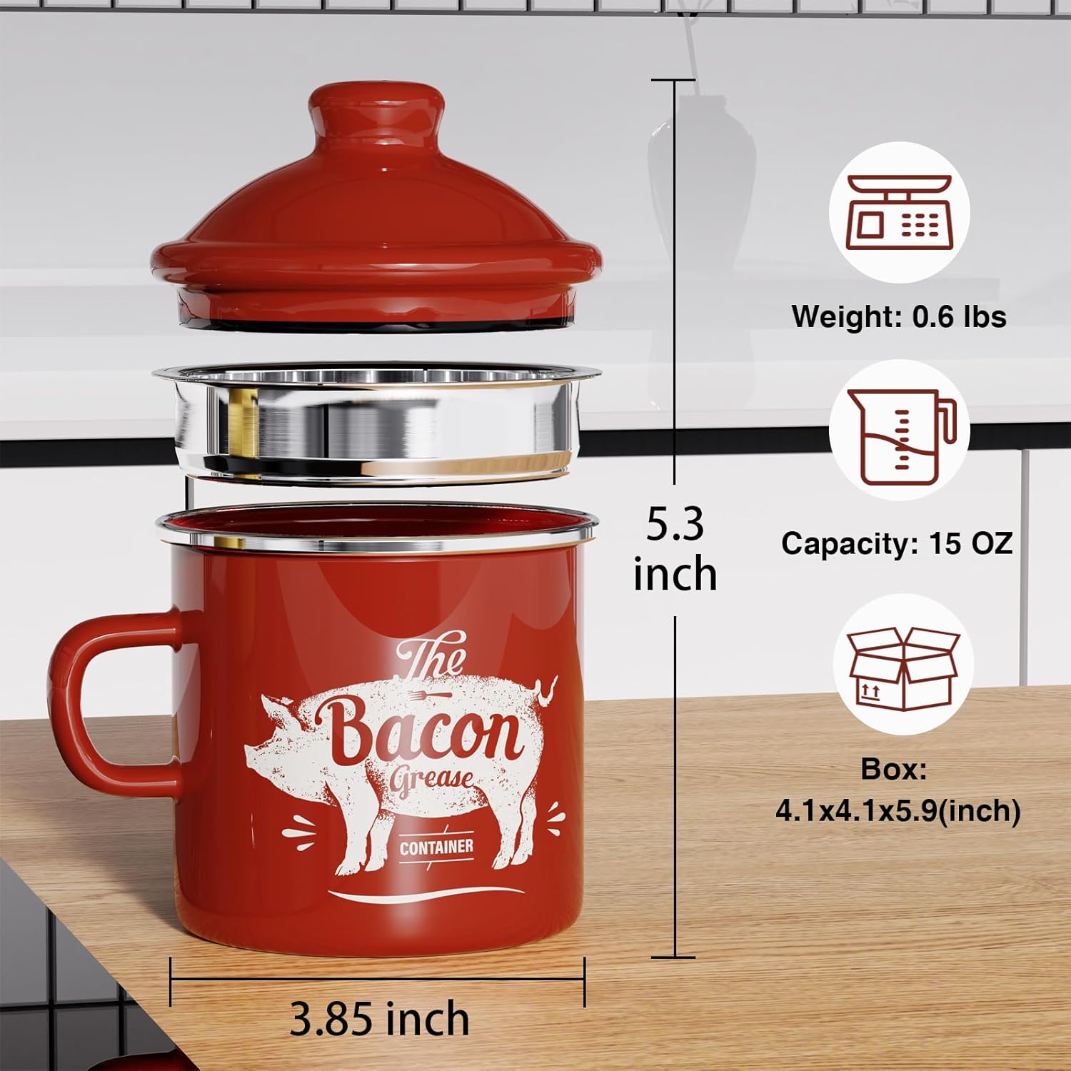 Red Meat Chopper and Red Mini 15OZ Bacon Grease Container