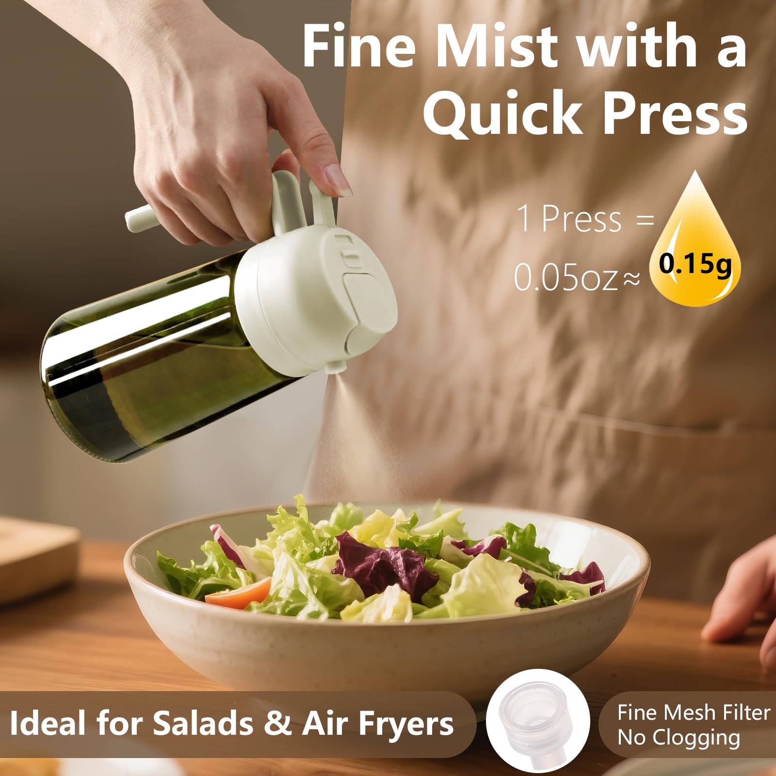 SWEET VIEW Olive Oil Dispenser and Oil Sprayer – 16oz/470ml Glass Light-Proof Oil Pourer for Kitchen, Air Fryer, Cooking, Salad, and BBQ