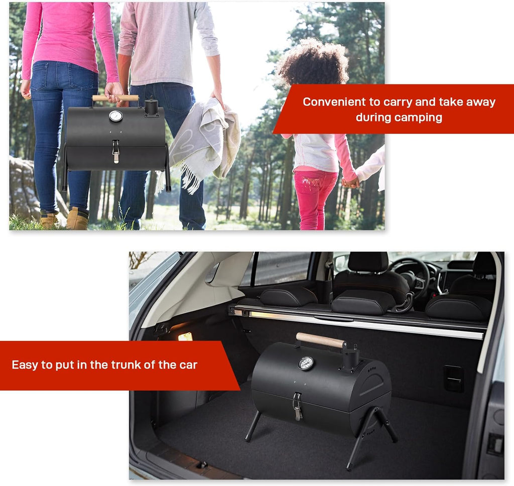 Vasitelan Portable Outdoor Tabletop Charcoal Grill Multi-functional Metal Small BBQ Smoker for Outdoor Hiking Picnic