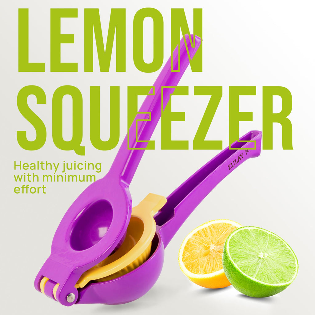 Zulay Kitchen Metal 2-in-1 Lemon Squeezer - Sturdy Max Extraction Hand Juicer Lemon Squeezer Gets Every Last Drop - Easy to Clean Manual Citrus Juicer - Easy-Use Lemon Juicer Squeezer - Yellow/Green