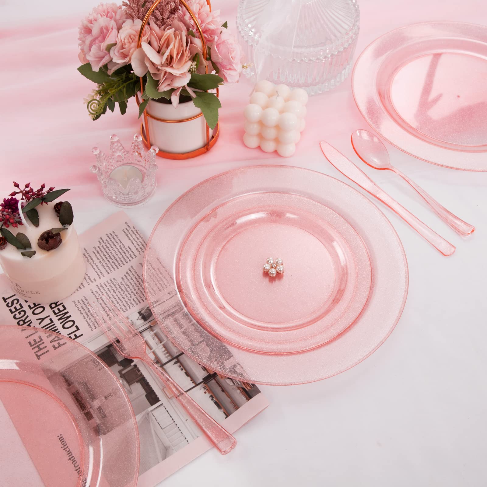 DaYammi 150Pcs Ivory Plastic Plates with Gold Rim,Disposable Plastic Plates Include 30 Dinner Plate,30 Salad Plate,30 Forks,30 Spoons,30 Knives,Ivory and Gold Plates for Party,Wedding,Mother's Day