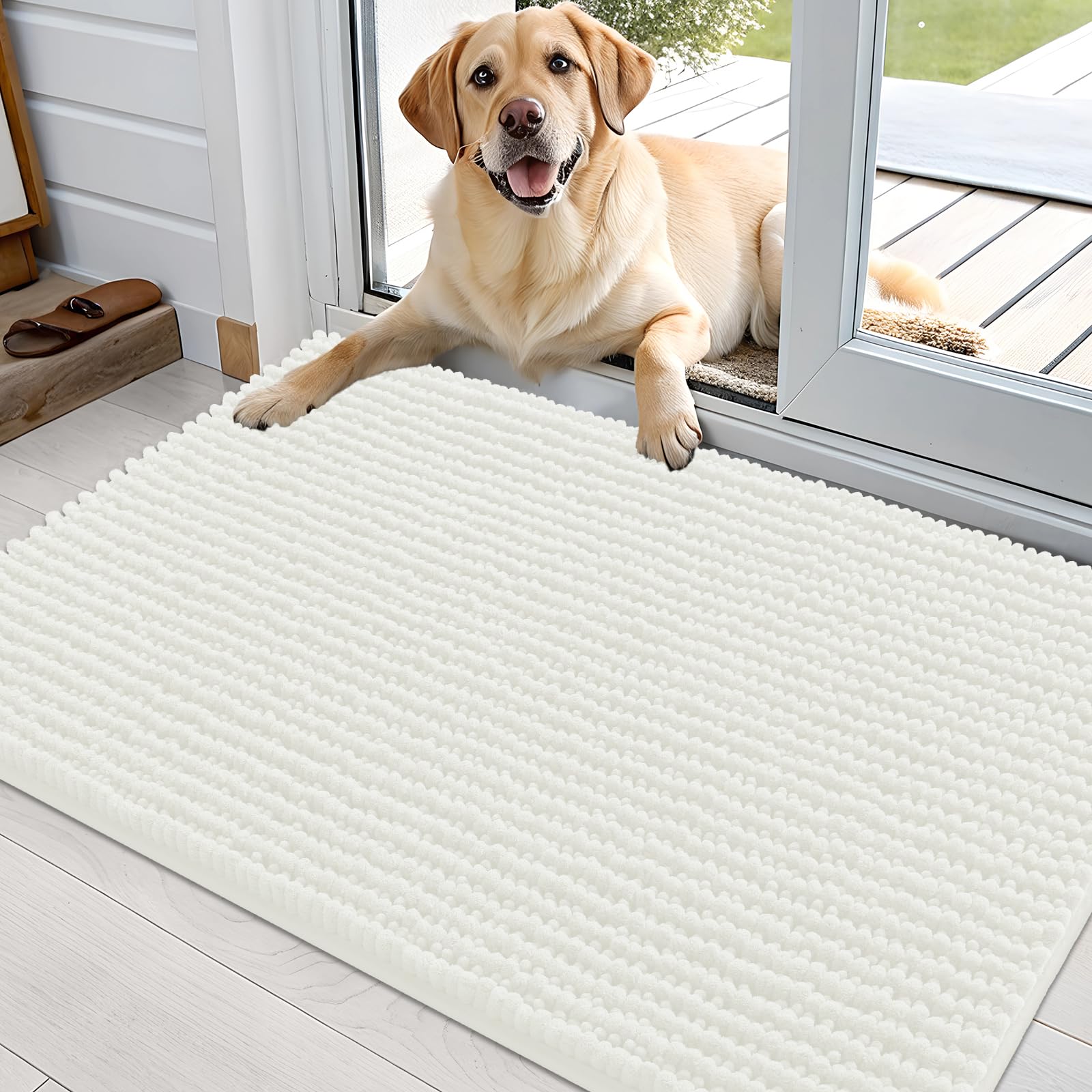 OLANLY Dog Door Mat for Muddy Paws 30x20, Ultra Absorbent Chenille Mud Doormat, Non-Slip Washable and Dirt Trapping Doormat for Indoor Entryway, Quick-Dry Indoor Pet Bed Mats for Dogs, Grey