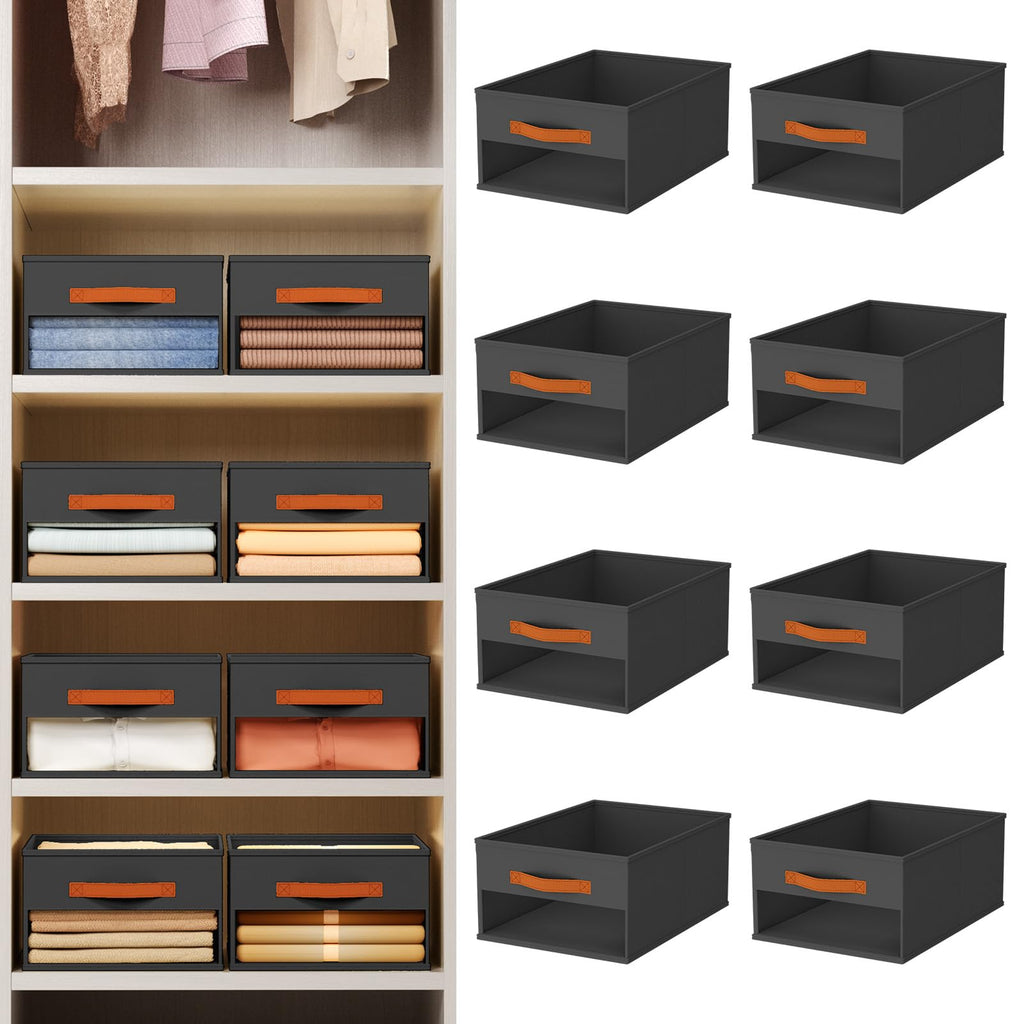 Homsorout Clothes Organizers and Storage - 4/5/7 Grids Fabric Jeans Organizer with Handles, Foldable Closet Organizers Dividers, Wardrobe organizer for Pant, Sweater, T-shirt, Scarf, 6 Pack, Beige