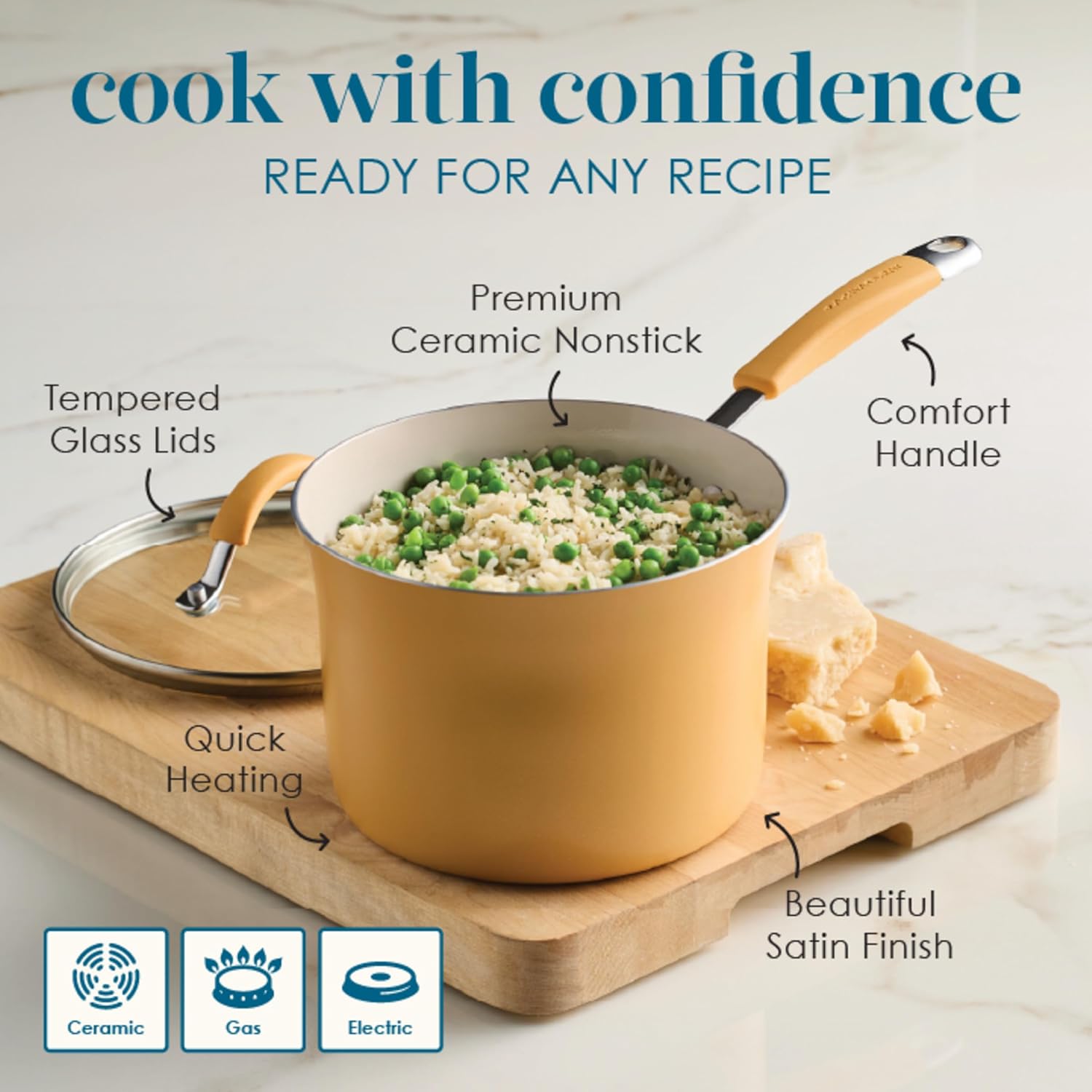 Rachael Ray - 16802 Rachael Ray Cucina Nonstick Cookware Pots and Pans Set, 12 Piece, Sea Salt Gray