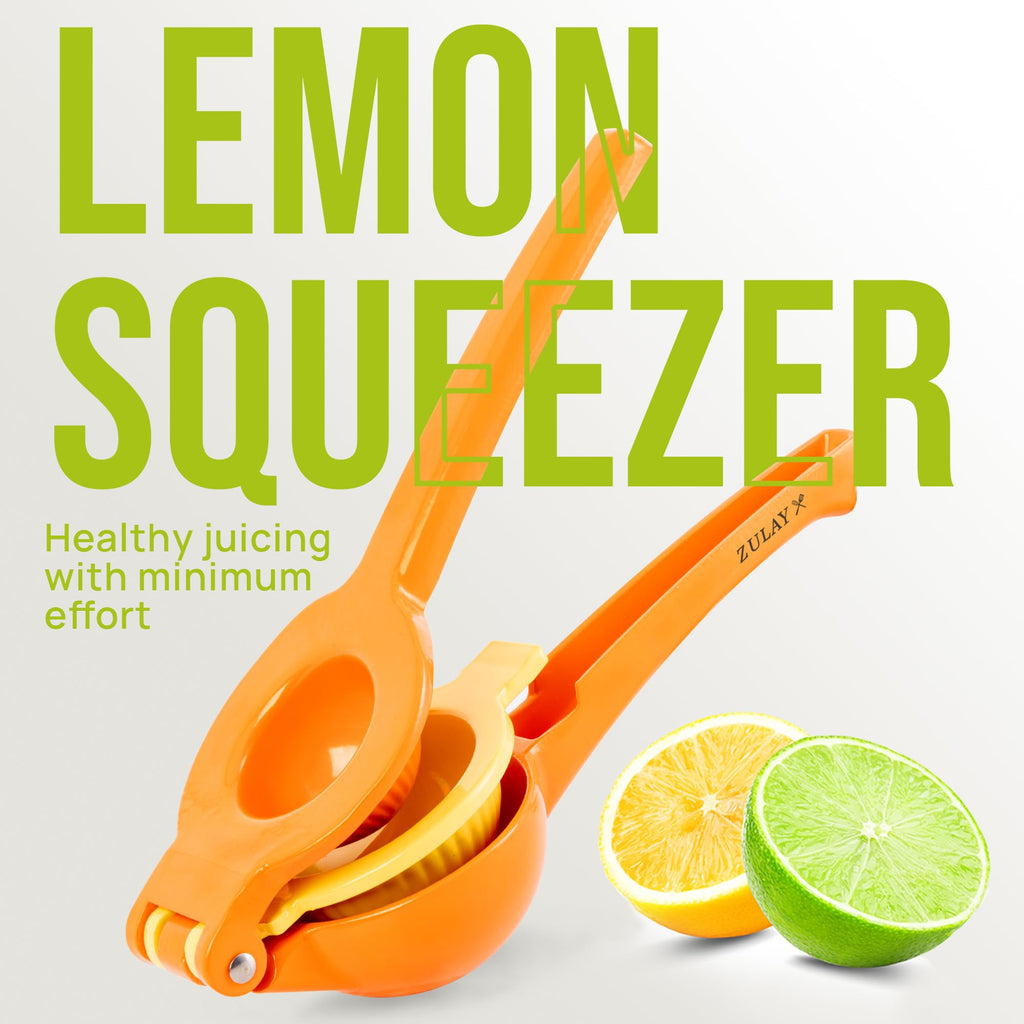 Zulay Kitchen Metal 2-in-1 Lemon Squeezer - Sturdy Max Extraction Hand Juicer Lemon Squeezer Gets Every Last Drop - Easy to Clean Manual Citrus Juicer - Easy-Use Lemon Juicer Squeezer - Yellow/Green