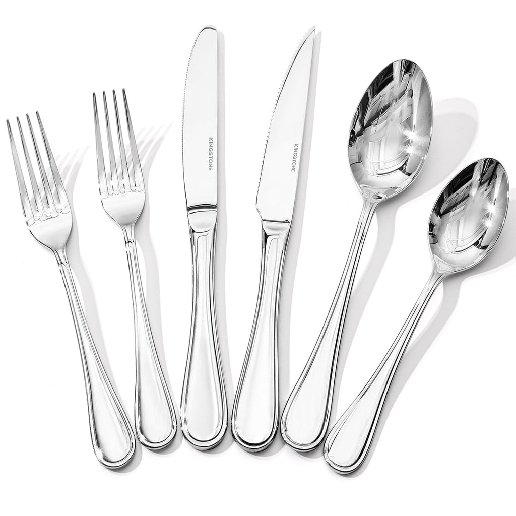 KINGSTONE 20 Piece Teardrop Silverware Set for 4, 18/10 Stainless Steel Flatware Set, Modern Design Cutlery Set for Home/Hotel/Wedding,Mirror Polished and Dishwasher Safe