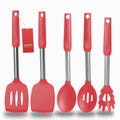 Silicone Spatula and Cooking Spoon,5 Pack Non-Stick Cooking Utensils for Kitchen，Heat Resistant Solid & Slotted Spoons and Spatulas, Stainless Steel Handle Coated with Silicone,Black