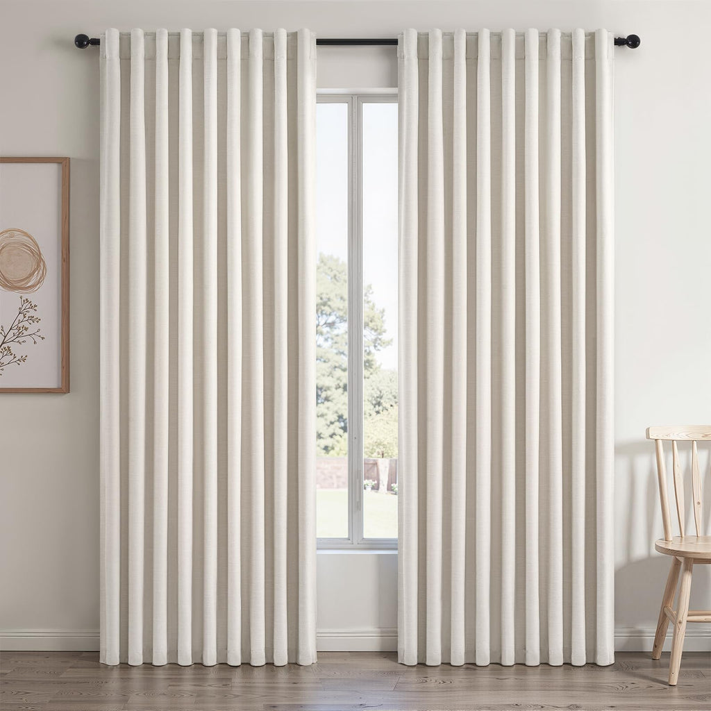 Topfinel Cream Linen Blackout Curtains 84 Inch Long for Bedroom Living Room, Ivory Pinch Pleat Back Tab Full Blackout Drapes Farmhouse Boho Curtains for Window, White Neutral Curtains 52" X 84" 7 FT