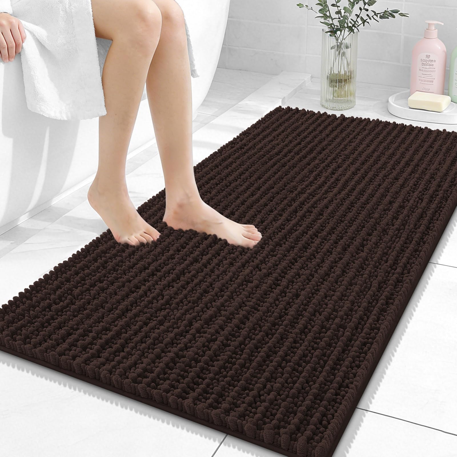 OLANLY Bathroom Rug Mat 30x20, Thick Soft and Absorbent Chenille Bath Mat, Non-Slip Rubber Backing, Machine Washable Quick Dry Bath Rugs for Tub Shower Floor, Home Decor Accessories, Grey