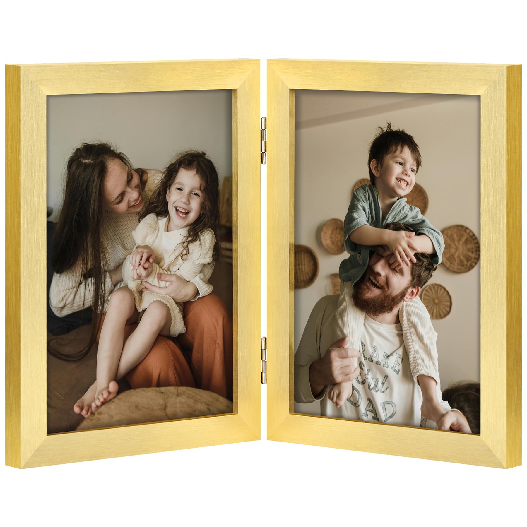 decorUhome Double 4x6 Picture Frame Vertical, Engineered Wood Bifold Photo Frame with Plexiglass for Tabletop Display, 4x6, Black