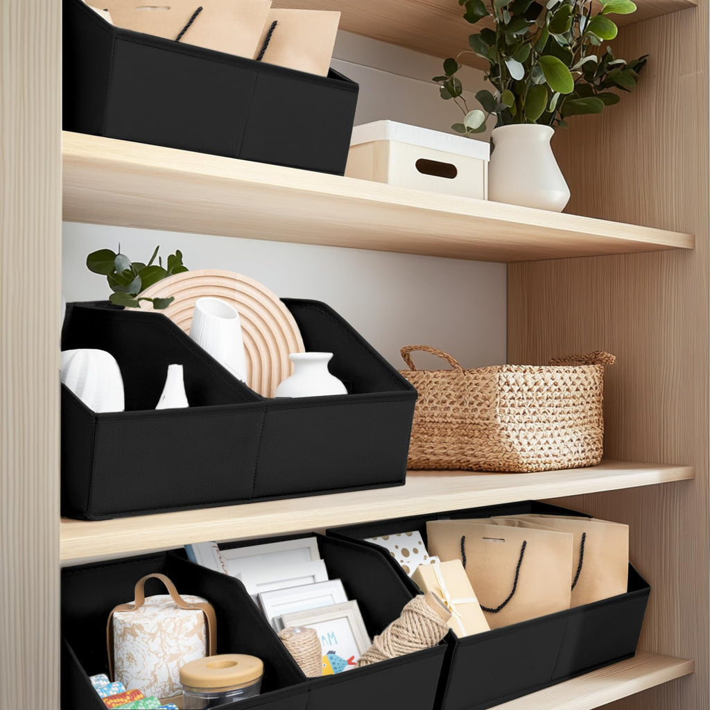 Homsorout Closet Organizers and Storage Bins - 8 Pack Collapsible Divided Trapezoidal Cube Storage Bins Baskets with Orange Handle for Organizing Clothes Blankets, Toys, Books, Towels(Beige)