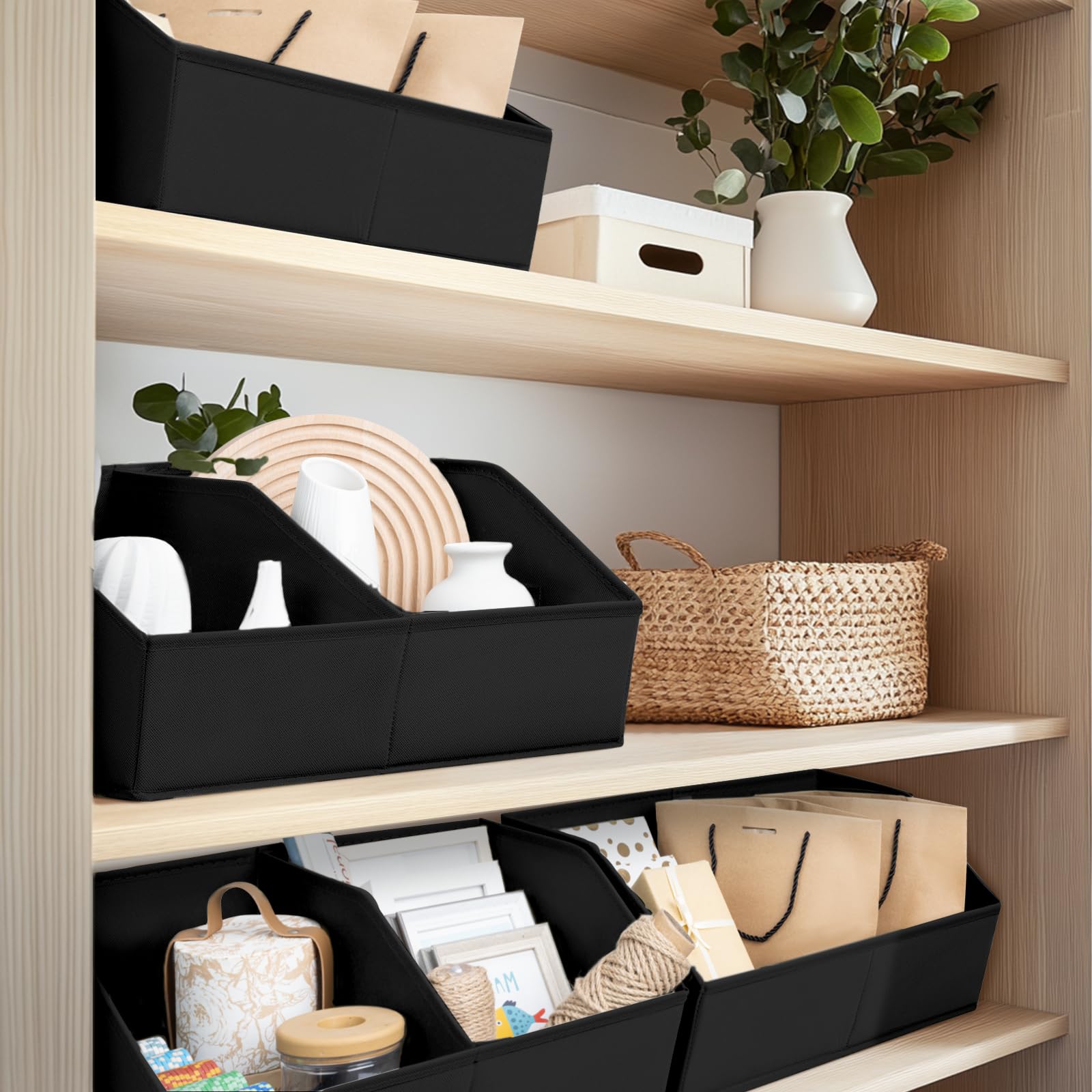 Homsorout Closet Organizers and Storage Bins - 8 Pack Collapsible Divided Trapezoidal Cube Storage Bins Baskets with Orange Handle for Organizing Clothes Blankets, Toys, Books, Towels(Beige)