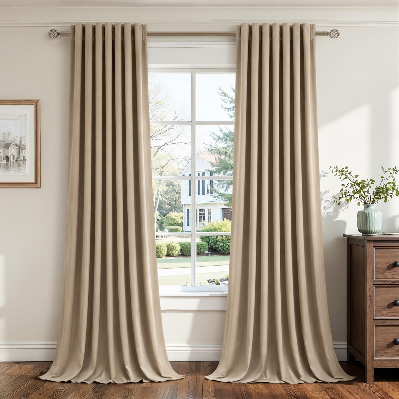 Topfinel Olive Green Velvet Blackout Curtains 84 Inches Long, Soundproof Room Darkening Dark Green Forest Green Thermal Insulated Boho Elegant Moody Back Tab Curtains for Living Room Bedroom 2 Panels