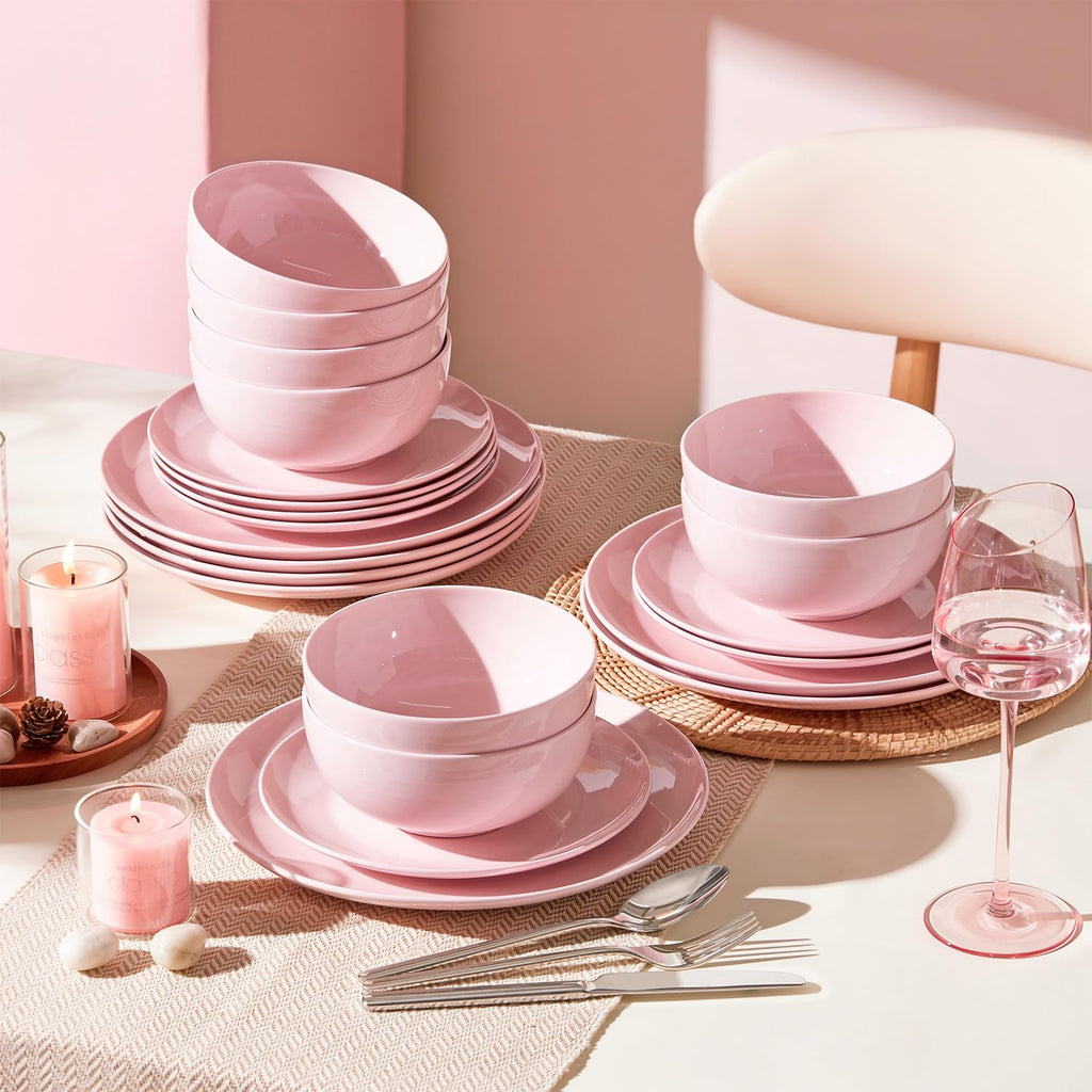 KINGSTONE 12-Piece Bone China Dinnerware Set for 4, Lightweight and Durable, Microwave and Dishwasher Safe, White Plates and Bowls for Everyday Use