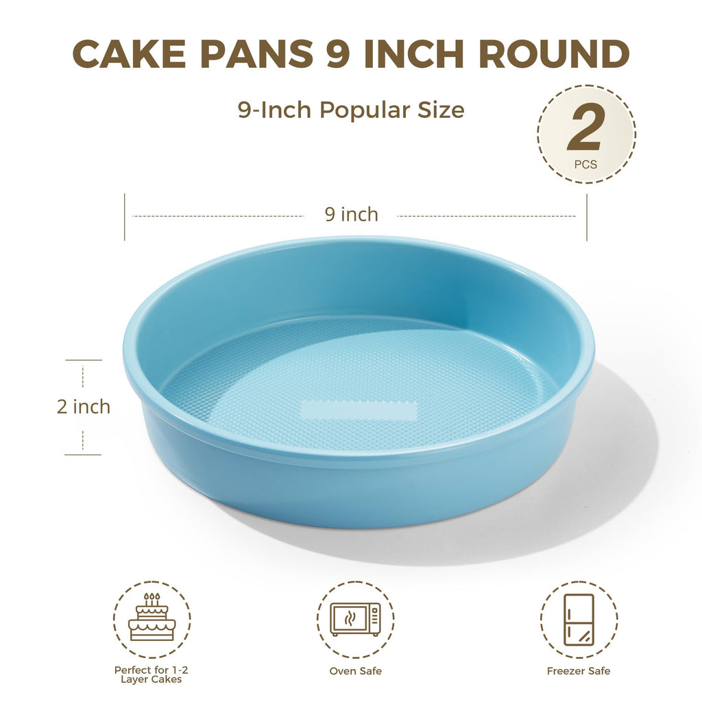 HONGBAKE Nonstick Ceramic 9 Inch Round Cake Pan Set of 2, Heavy-Duty Aluminized Steel round cake pans with Diamond Texture, Non-Toxic Cake Molds, Cake Pans Sets for Baking Cheesecake, Cream