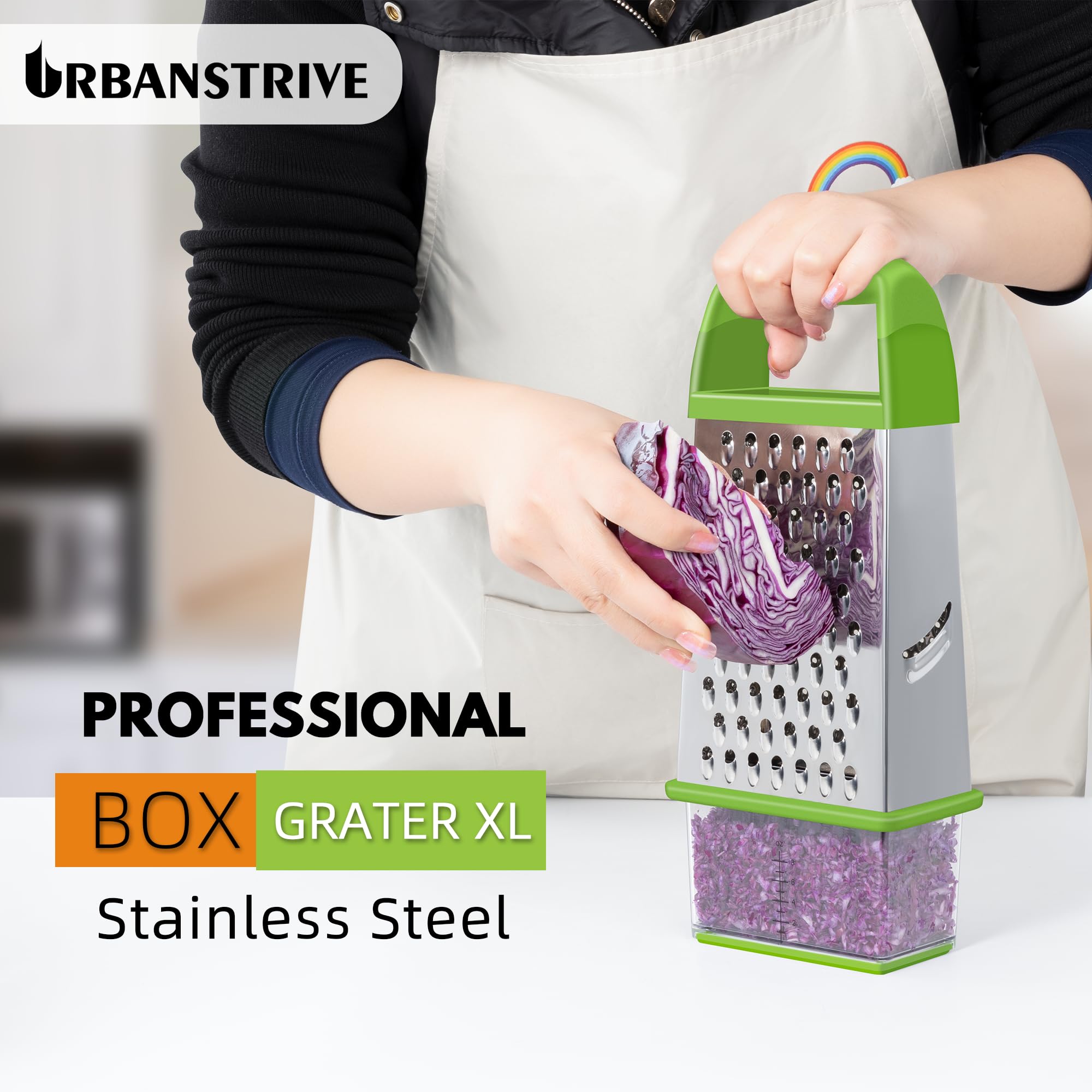 Urbanstrive Cheese Grater With Container Box Grater Stainless Steel Graters for Kitchen Cheese Shredder Parmesan Shredder Kitchen Gadgets Kitchen Tools Kitchen Gifts for Chef Dishwasher Safe Zester