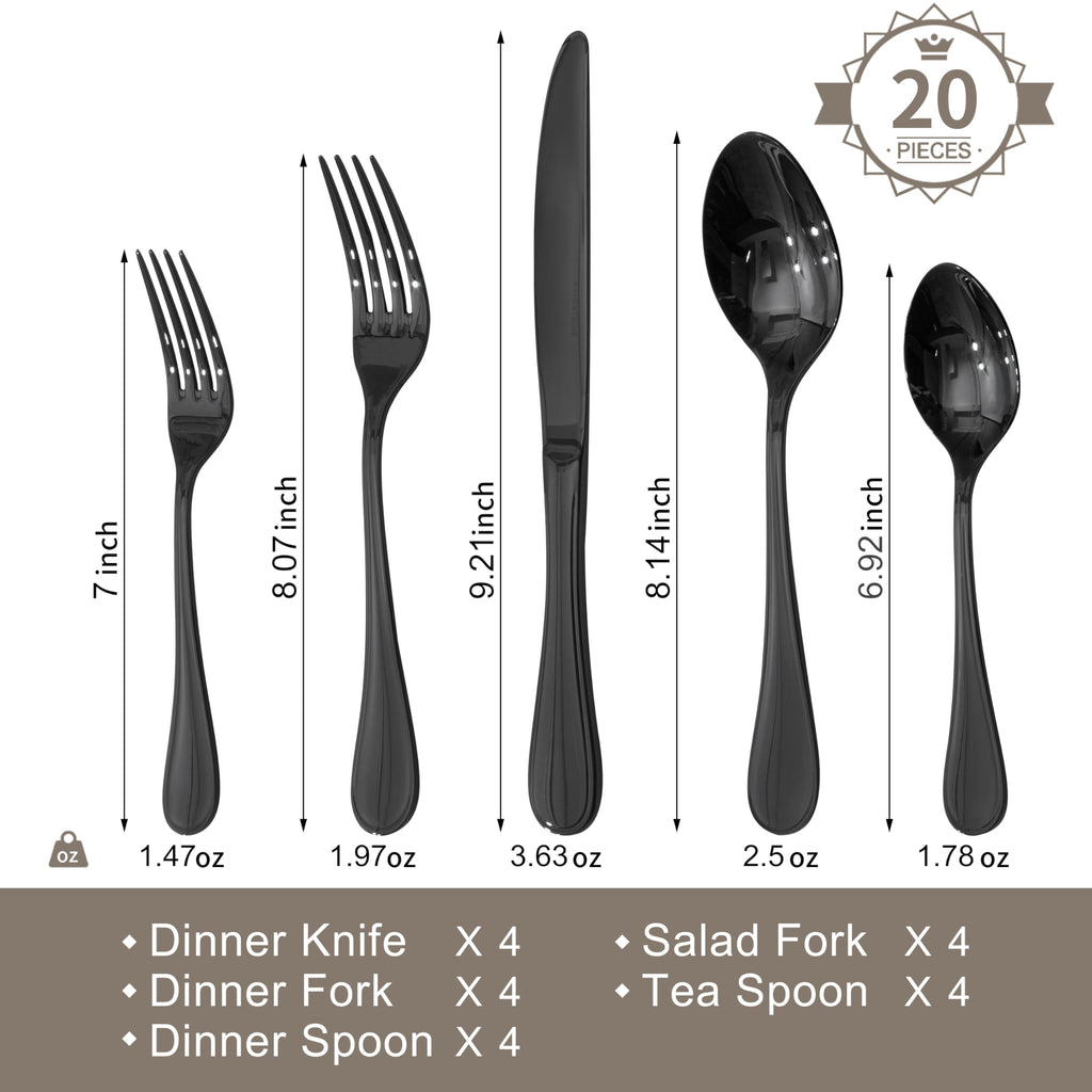 KINGSTONE 20 Piece Teardrop Silverware Set for 4, 18/10 Stainless Steel Flatware Set, Modern Design Cutlery Set for Home/Hotel/Wedding,Mirror Polished and Dishwasher Safe
