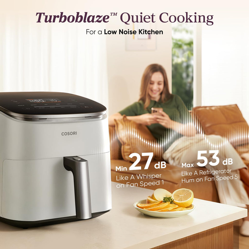 Cosori 9-in-1 TurboBlaze Air Fryer 6 Qt, PFAS-Free Ceramic Coating, 90°–450°F, Precise Heating for Even Results, Air Fry, Roast, Bake, Broil, Dry, Frozen, Proof, Reheat, Keep Warm, 120V, Dark Gray