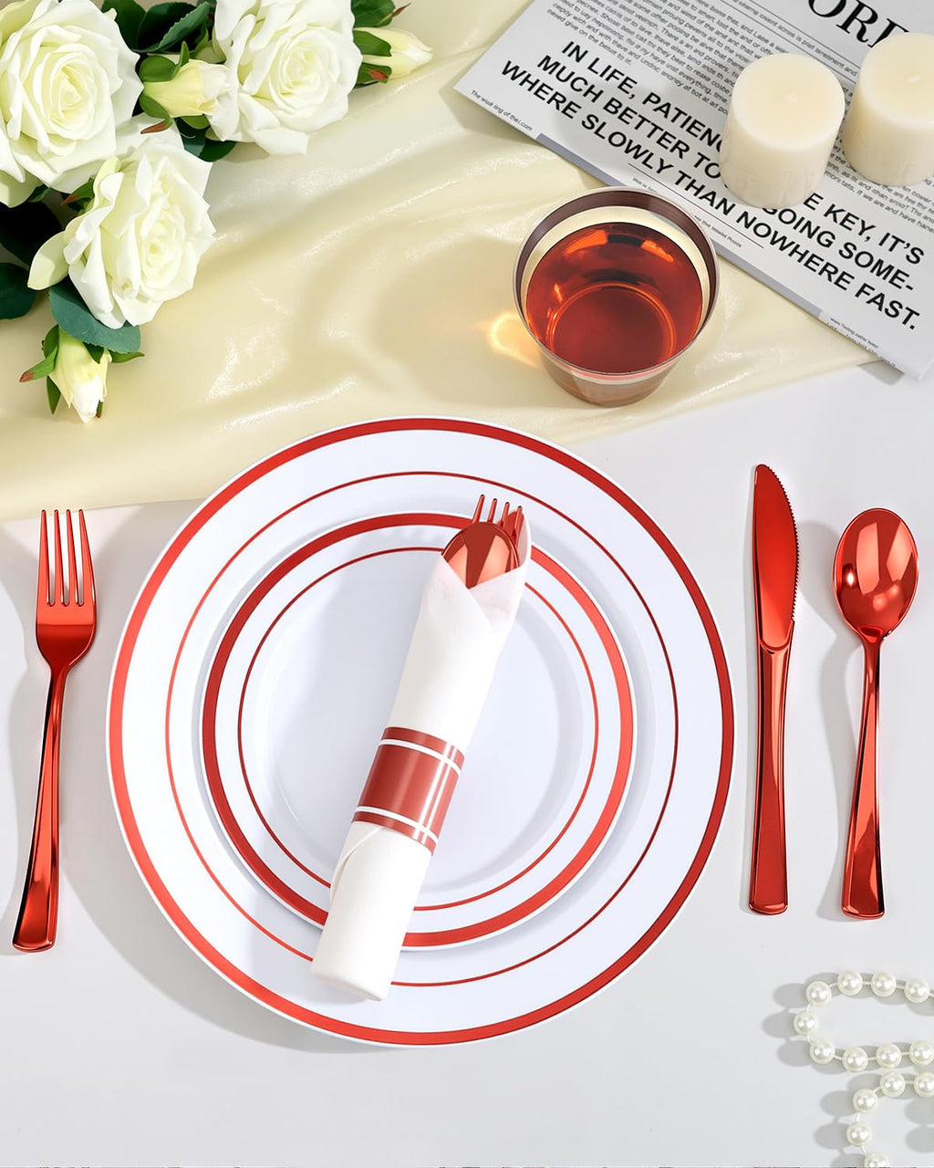 Goodluck 350 Piece Silver Plastic Dinnerware Set for 50 Guests, Fancy Disposable Plates for Party, Include: 50 Dinner Plates, 50 Dessert Plates, 50 Pre Rolled Napkins with Silver Silverware, 50 Cups