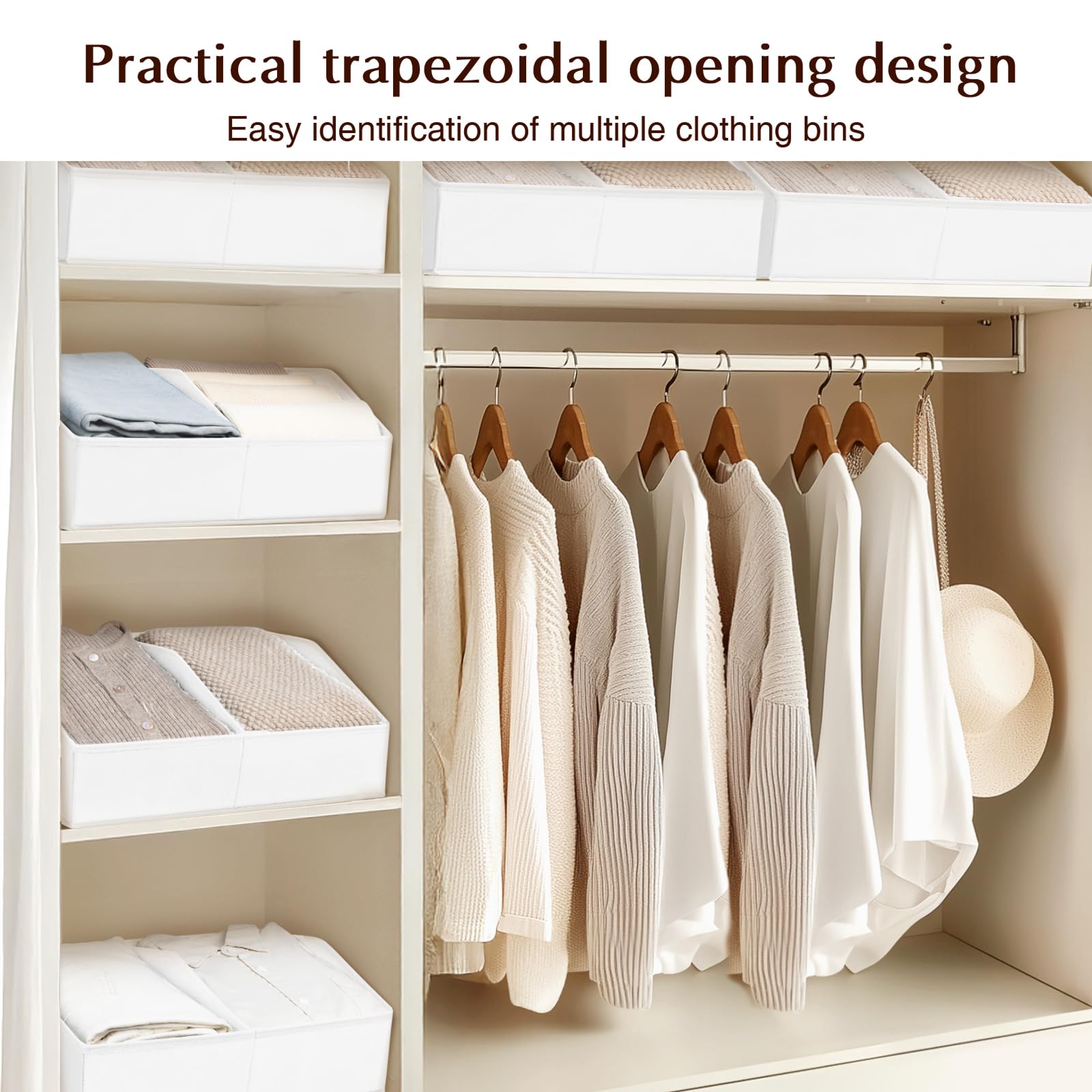 Homsorout Closet Organizers and Storage Bins - 8 Pack Collapsible Divided Trapezoidal Cube Storage Bins Baskets with Orange Handle for Organizing Clothes Blankets, Toys, Books, Towels(Beige)